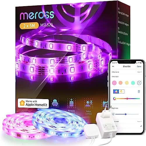 meross Tiras LED Wi-Fi Luces LED RGB 10M (5m*2), Tira de Luz IP20, 12V, Admite DIY. Compatible con Apple HomeKit Siri, Alexa, Google Assistant y SmartThings. Decoración de la Habitación, meross.