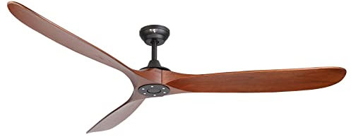 reiga Ventilatore da soffitto moderno con pale in legno massello da 178 cm con app, Alexa, Google Home, telecomando, motore CC reversibile a 6 velocità per interni/esterni