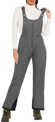 GEMYSE Damen Skihose Winter Schneehose Wasserdicht Winddicht mit verstellbaren Trägern Overall (Rein Mittelgrau,M)