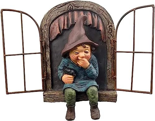 LUCKLY Ornements Féeriques de Jardin, Nain de Jardin espiègle Voyeur Résine d'Accrochant la Figurine Accessoires Extérieurs de Statue Décoration d'arbre