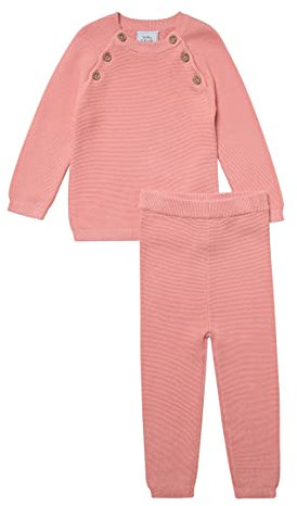 Stellou Zweiteiler für Babys und Kleinkinder, Rosa, aus Baumwolle, Set aus Strickpullover und passender langer Hose (Rosa, 68)