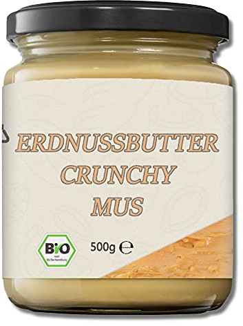 Mynatura Bio Erdnussbuttermus Crunchy I Crunchy-Peanut I Erdnussmus I Nussmus I Brotaufstrich I Snack I Vegan I Im Glas (2x 500g)