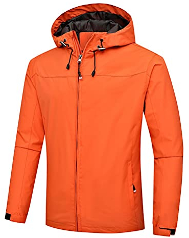 Minetom Hommes Veste de Randonnée Imperméables Softshell Coupe-Vent Outdoor Printemps Automne Sportif Manteau avec Capuche B Orange XXL