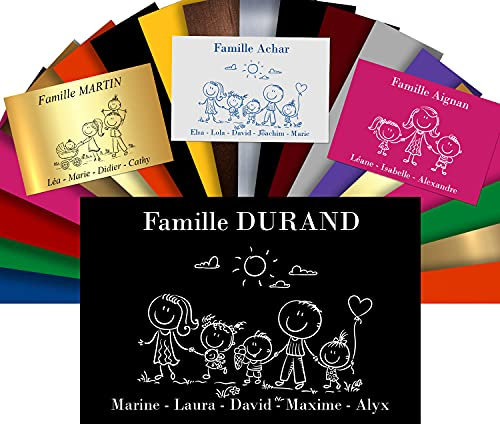 Plaque De Maison Famille Personnalisée Pour Boite Aux Lettres - Plaque Family PVC À Personnaliser - 12x8cm - 24 Motifs Disponibles (Noir)