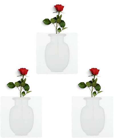 3 Pcs Magic Silicone Vase, Silicone Sticky Wall Plant Vases Reusable Container Decorations Handmade Soft Bottle Flowers Stick on Vase, Glass, Pots, Wall, Window