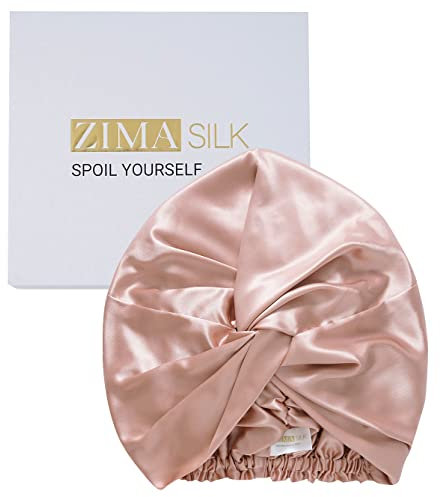 ZIMASILK 22 Momme 100% Mulberry Silk Bonnet for Sleeping & Women Hair Care, Shower Cap, Highest Grade 6A Silk Hair wrap for Sleeping with Premium Elastic Stay On Head (1Pc, Rose Gold)
