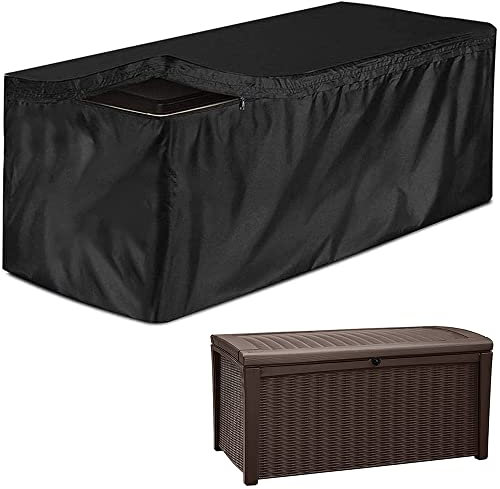 Skyour Patio Deck Box Cover Heavy Duty 420D Oxford 100% Waterproof Bench Outdoor Storage Deck Boxes Covers Garden Furniture Table Ottoman Dust Cover (M: 51x23x28in, Black)