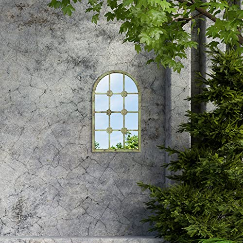 Large Metal Rustic Arched Shaped Window Garden Outdoor Mirror 40cm X 24cm