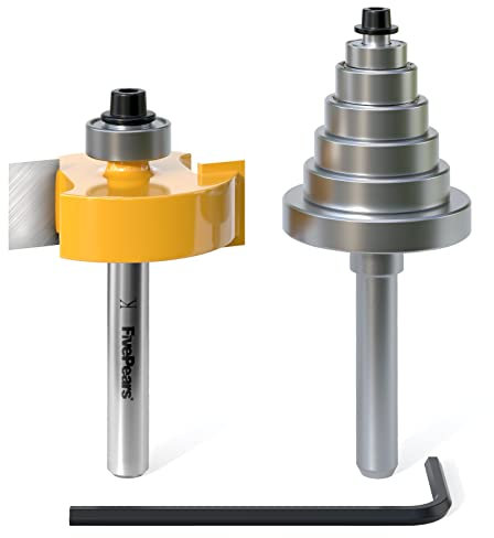 Fivepears 1/4 Inch Shank Rabbet Router Bit with 6 Bearings Set, Rabbeting Router Bit can Interchangeable and Adjustable Multi Depths Cutter 1/8, 1/4, 5/16, 3/8, 7/16, 1/2 …
