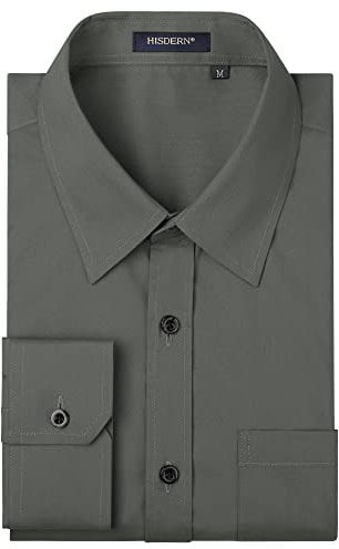 HISDERN Men's Long Sleeve Formal Dress Shirt Business Regular Fit Shirts Casual Non-Iron Shirt for Wedding Work Charcoal Grey XL