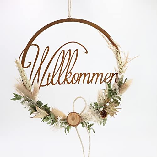 Rostikal Boho Willkommen Dekoring Ø 38 cm Wanddeko Metall Rost Deko Trockenblumen