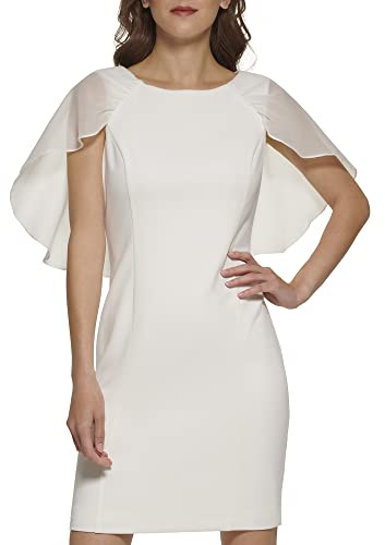 DKNY Damen Kurzärmeliges Kombi-Cape Kleid, Elfenbein, 34