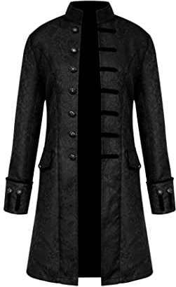 EFOFEI Herren Military Army Style Lang Admiral Jacke Cosplay Kostüm Smoking Mantel Steampunk Vintage Viktorianische Jacke Schwarz 3XL