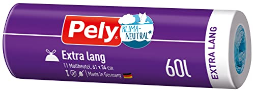 Pely Zugband Müllbeutel Anti Geruch 60 Liter extra lang- klimaneutralisiert durch Kompensation, Vorteilspack 20 x 11 Stück
