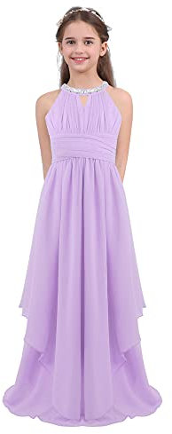 Freebily Vestito Bambina Elegante Festa Damigella d'Onore Comunione Senza Spalline Abito Cerimonia Nuziale Principessa Abito da Sera Lungo Ragazza Matrimonio Sposa Nozze Lanvanda 14 Anni