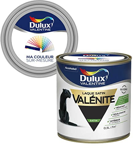 Dulux Valentine Ma Couleur Sur-mesure Peinture Laque Glycéro - Grande résistance pour boiseries et ferronneries - Satin Noir 0,5 L