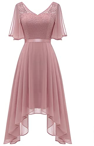 BeryLove Robe de cocktail formelle en mousseline de soie pour femme - Robe de demoiselle d'honneur - Robe fluide pour invités de mariage, rose poudré, Taille M