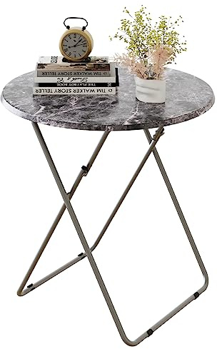 Fleecy day Round Folding TV Tray/TV Trays Dinner Snack Trays Table,Portable Foldable Table Small Sofa Bedside Tables with Light Weight, 17.5 x 17.5 x 26 in(Black Marble)