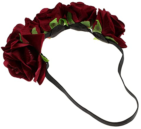 FOMIYES Blumenstirnband Mit Strandblumen-haarband Hochzeitshaarband Braut-haarschmuck Blumenkopfschmuck Blumenmädchenkrone Mädchen-blumenstirnbänder Für Urlaub Und Party Dunkelrot