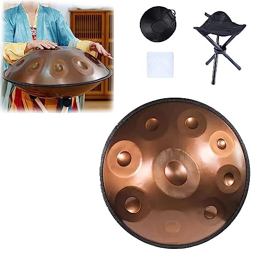 440 Hz Steel Hand Drum, Stahlzungentrommel, 9 Tone D-Moll Zungentrommel Schlagzeug Instrument, Mit Schlagzeugschlägeln, Tragetasche Und Handpan Ständer
