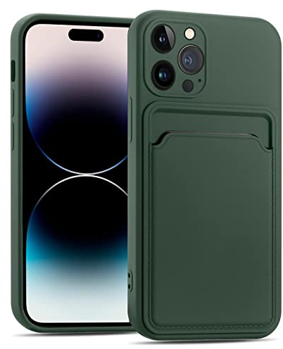 CoolGadget Handyhülle mit Kartenfach für iPhone 14 Pro Max Grün | Silikon Case mit Kartenhalter auf der Rückseite, stoßfest, erhöhter Kameraschutz, dünn
