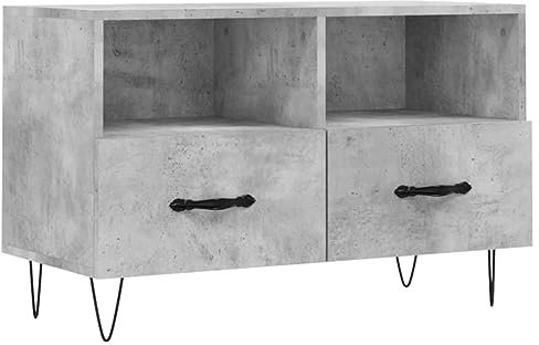 vidaXL TV Schrank, Fernsehschrank mit Eisenbeinen, Fernsehtisch für Wohnzimmer, Lowboard Sideboard TV Ständer TV Gerät, Betongrau Holzwerkstoff