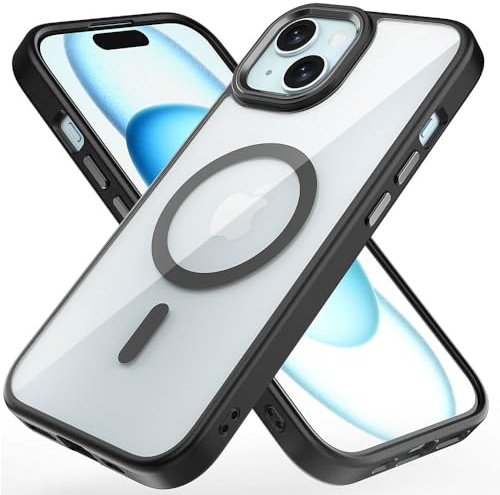 TECHGEAR iPhone 15 Plus Tough Case [Magnetic Fusion] Premium Tough Rugged Protective Case Slim Heavy Duty Protection with Clear Back Compatible with MagSafe For iPhone 15 Plus 6.7 - Black