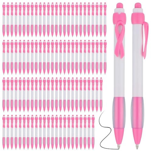 TsoLay Lot de 100 stylos à bille rétractables à encre noire avec rose pour fournitures de bureau pour femmes et filles Cadeau rose