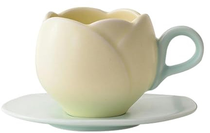 Taza de cerámica creativa de tulipán de 300 ml, juego de platos para desayuno, café, leche, color amarillo claro