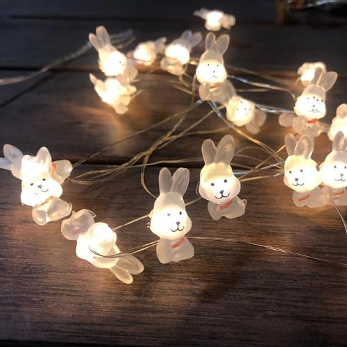 KINGCOO Ostern Bunny Nachtlicht Dekorative Lichter, 30LED Warmweiß Kaninchen Hase Kupferdraht Lichterkette Batteriebetrieben für Ostern Show Schlafzimmer Wand Balkon Garten DIY Pary Home Decor