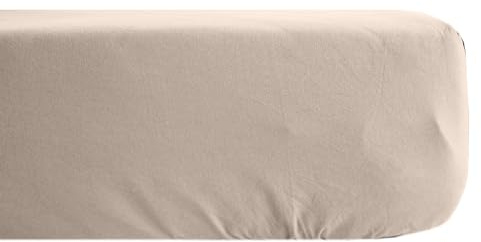 Spannbettlaken, einfarbig, 80 x 200 cm, Perkal, Manoir, Beige, Leinen, Spannhöhe 35 cm