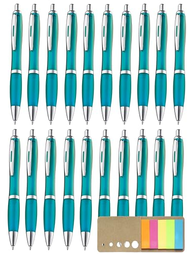 Libetui Set 20 ergonomische Kugelschreiber rutschfeste Griffzone Großraumine blauschreibend Pack 20er Kulis für Büro Haushalt Praxis Schule Gehäuse Türkis, mit Haftstreifen