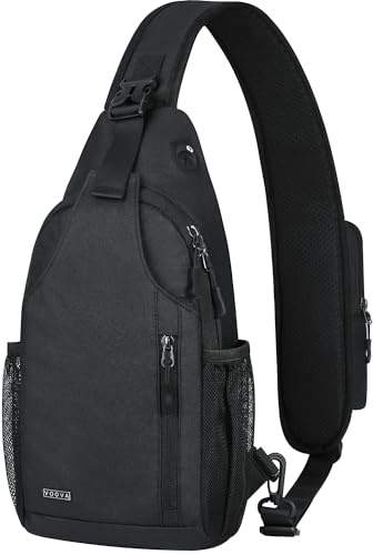 Voova Sling Bag Crossbody Backpack for Men Women, New Black | Waterproof Small Chest Shoulder Cross Body Bag Travel Hiking Casual Daypack