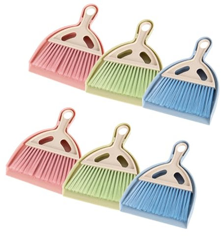 Juego de 6 piezas de recogedor y cepillo pequeño, recogedor pequeño con asa, mini escoba de mano y recogedor para limpiar el hogar, aula, encimera, teclado, coche, recogedor con cepillo, rosa, azul,