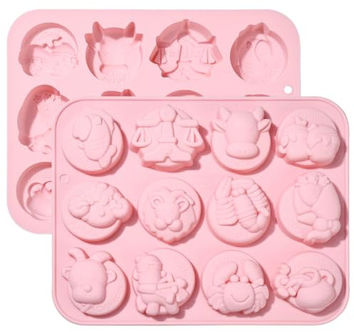 UR URLIFEHALL 2 Pcs 12 Constellation Moulds Silicone Zodiac Moulds Horoscope Chocolate Moulds for Cake Candy Pudding Cookie Soap Candle Making