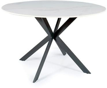 SIGNAL MEBLE Table à Manger Ronde en Céramique Et Métal - 6 Couverts - Blanc/Noir - D 120 X H 76 Cm