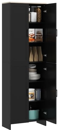 HOMCOM Alacena de Cocina Armario de Cocina Mueble Auxiliar de Cocina con Puertas y Estantes Ajustables Antivuelco para Comedor Salón 60x30x170,5 cm Negro