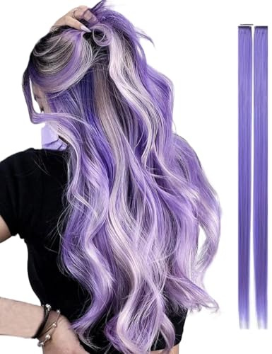 2 x Clip-In Hair Extension Highlights Streaks, Colourful Hair Highlights (Dark Lavender)