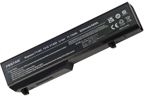 11.1V 5200mAh T114C T112 K738H Batterie Compatible avec Dell Vostro 1310 1320 1510 1511 1520 2510 Series PP36L PP36S N958C N950C 0K738H 0N241H 312-0724 312-0922 T116C Ordinateur PC Portable