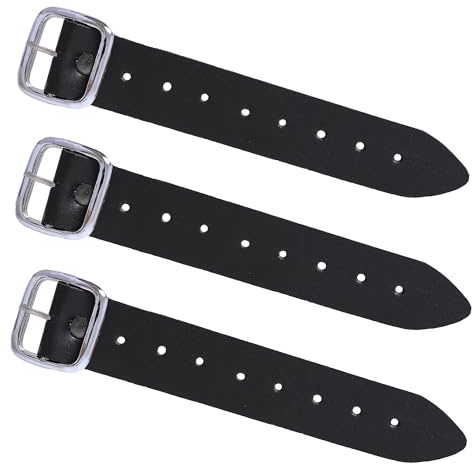 Scottish Kilt Strap Extenders with Buckle, 7 Length x 1.25 Wide Kilt Extensions for Men - Highland Kilts Genuine Black Leather Adjustable Set of 3