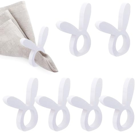 GUIZIYAO Serviettenringe, 6 Stück Ostern Serviettenringe, weißer Hasen-Serviettenhalter, Holz, für Ostern, Hochzeit, Geburtstagsparty