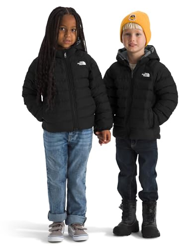 The North Face Kids Reversible Perrito Hooded Jacket, Tnf Black/Smoked Pearl, 7 Years