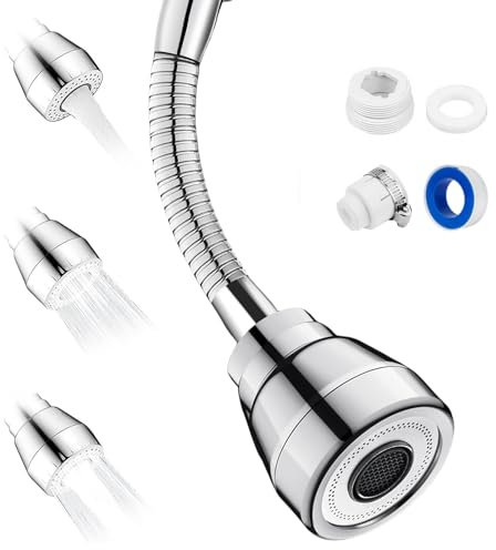 Kitchen Tap Spray Head, 360° Kitchen Sink Taps Extension, Universal Faucet Extender with 3 Water Modes, Swivel Tap Spray Head Attachment for Kitchen Sink, Bathroom and Toilet, Polished Chrome