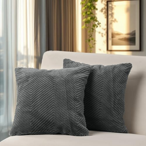 Paco Home 2er Set Kissenbezug Deko Wohnzimmer Kissen Sofakissen Einfarbig Kissenhülle Design Ethno Skandi Uni Waschbar, Farbe:Anthrazit, Sets:2pcs-Set