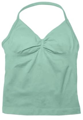 Longline Träger-Top, Sport, Yoga, Damen-Fitness-Tanktop, Fitnessstudio, schöner offener Rücken, BH, Laufen, Workout, Halfter, Grau / Grün, S