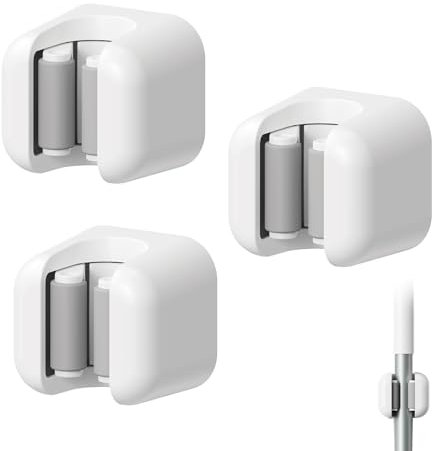 3 Pcs Mop and Broom Holder Wall Mounted Self Adhesive,Brush Holder Wall Mounted White,Mop and Broom Storage Organizer,Tool Tidy Storage for Bathroom,Office,Kitchen,Garage,Garden