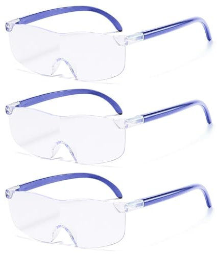 3 Stück Lupenbrille Leselupe 150%,200%, 300% Vergrößerungsbrille, Lese Lupenbrille, Randloses, Antiblaues Licht, Lupenbrille Für BrillenträGer, Geeignet Für Arbeiten Im Nahbereich(Blau)