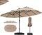 RELAX4LIFE Grand Parasol Double avec LED Solaire, Grand Parasol de Jardin Extérieur avec Pied, 48 Lumières, Manivelle, Base Croix, Sac de Sable, Protection Solaire, Montage Facile (Marron)