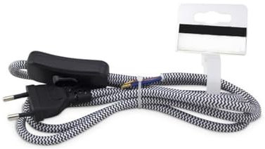 Cable Textil con Interruptor de Paso 1,5 m zig Zag Blanco y Negro 2x0,75 mm² 230V