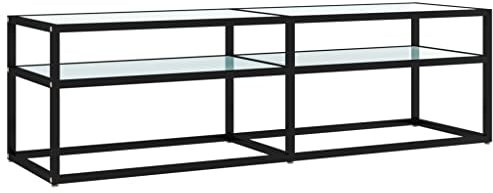 Eleganz Mobile TV bianco effetto marmo 140 x 40 x 40,5 cm in vetro temperato e acciaio verniciato a polvere – Moderno armadio per soggiorno